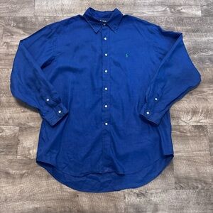 Ralph Lauren Blake 100% Linen Blue Long Sleeve Button Down Shirt Mens L